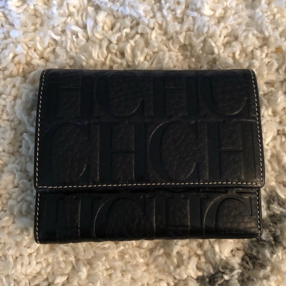 Carolina Herrera Embossed Black Wallet